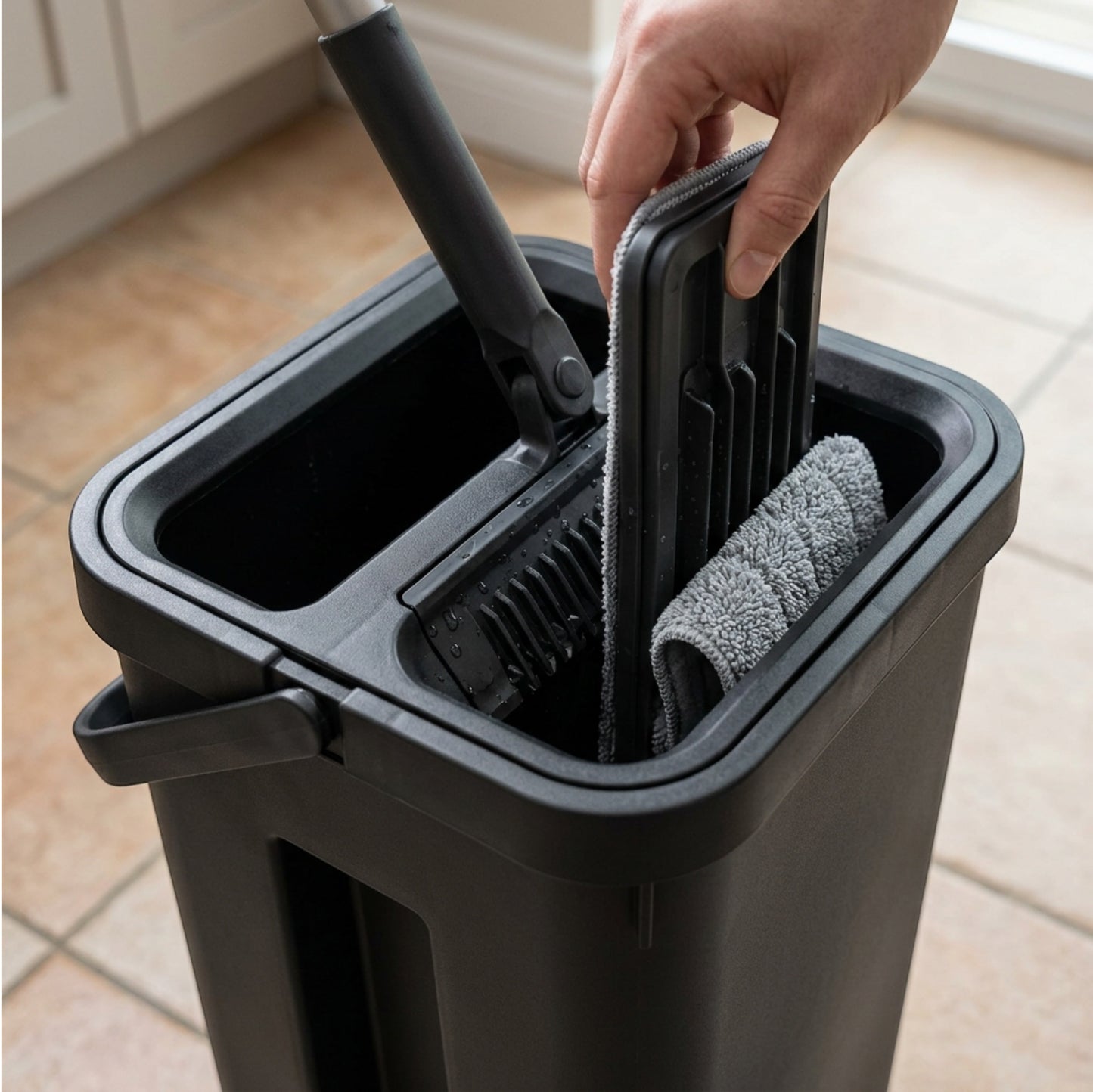 Havt Vertical Wash and Wring Flat Mop Set Sand Black - Detail view