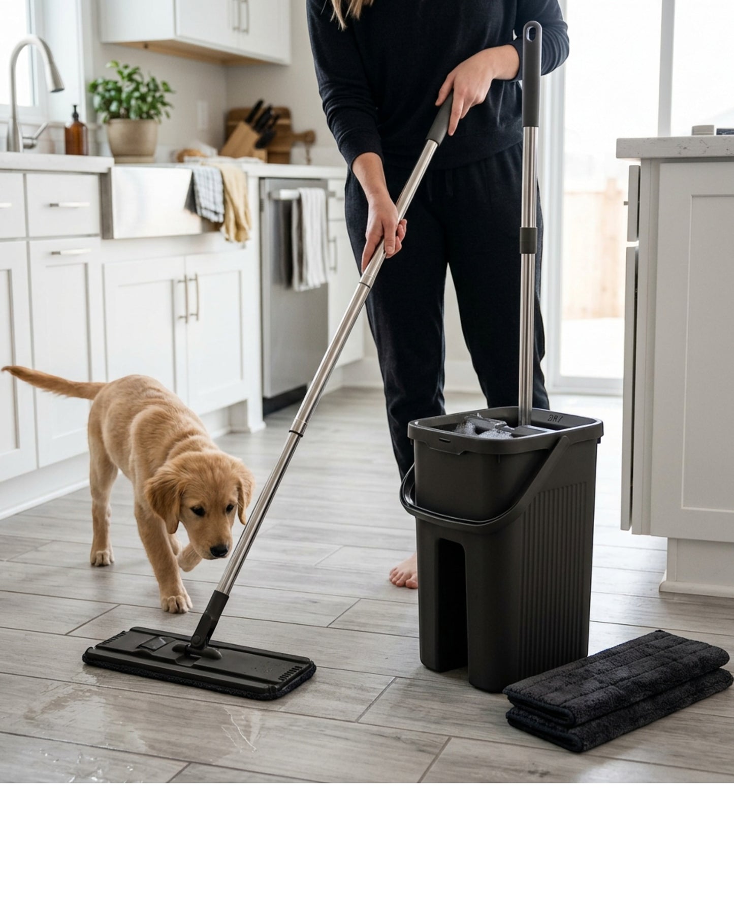 Havt Vertical Wash and Wring Flat Mop Set Sand Black - Lifestyle view