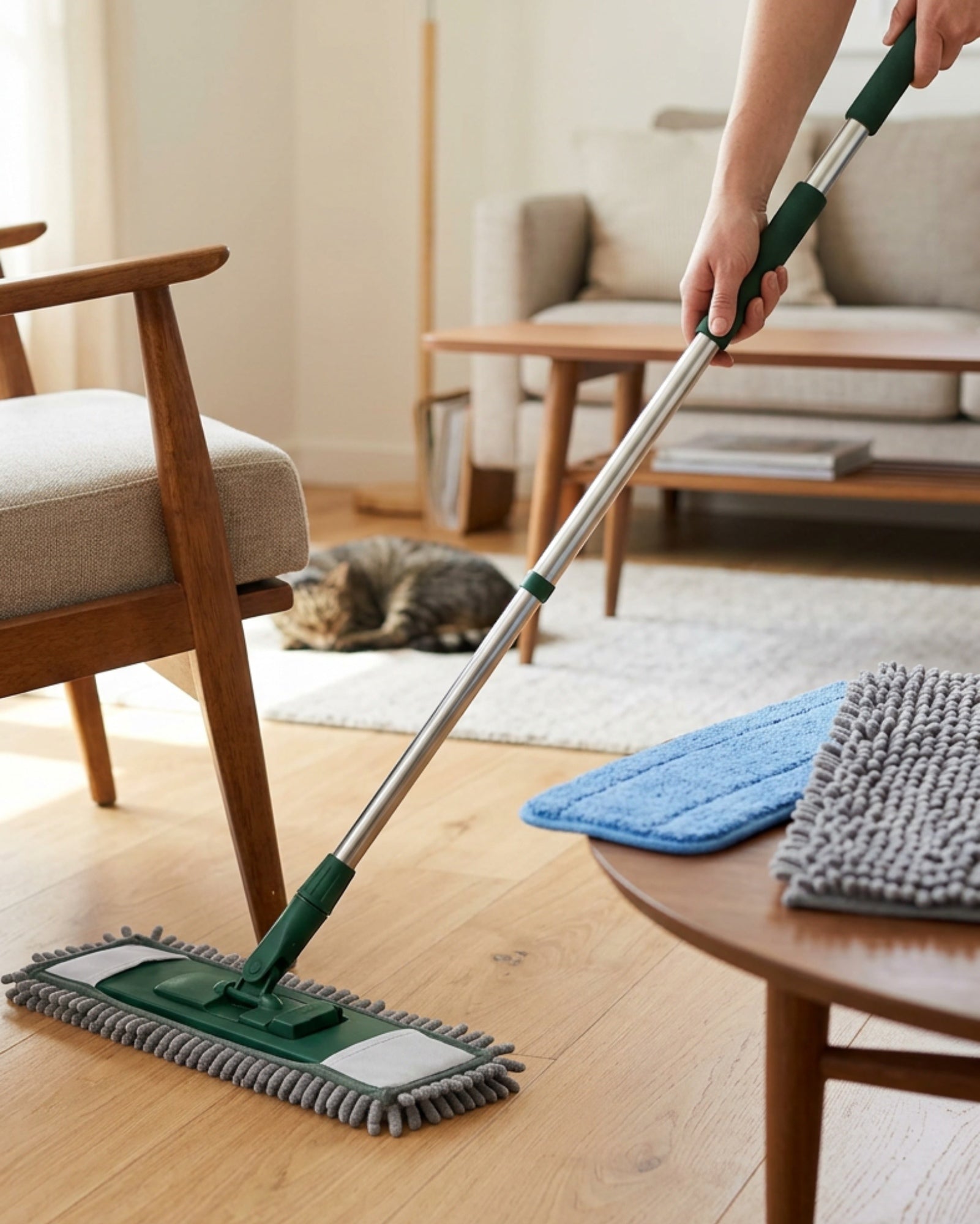Havt Wide Chenille Flat Mop 45 cm Forest Green - Lifestyle view